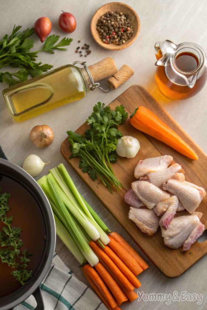 Essential ingredients for making chicken bone broth