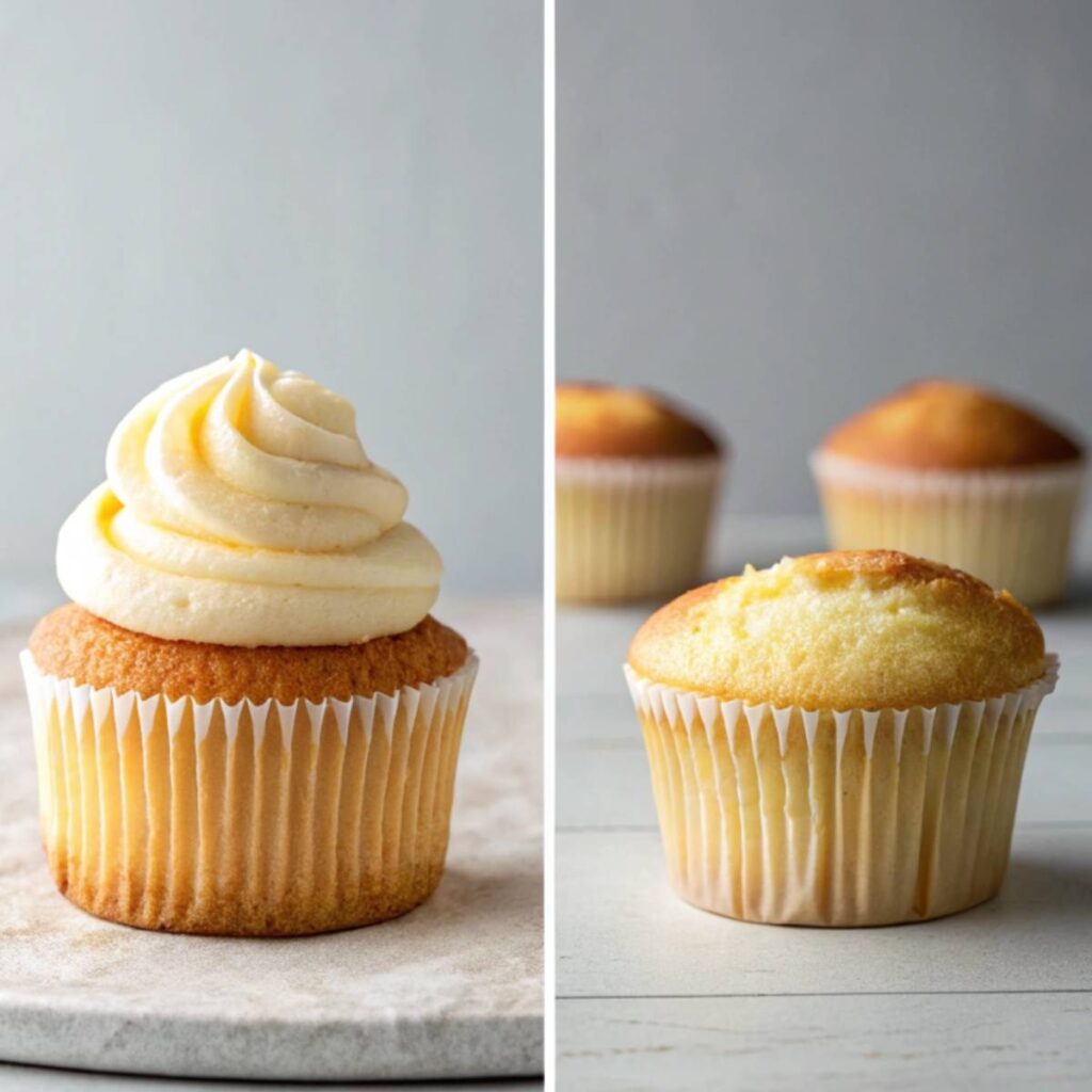 Comparison of well-baked and failed vanilla cupcakes.