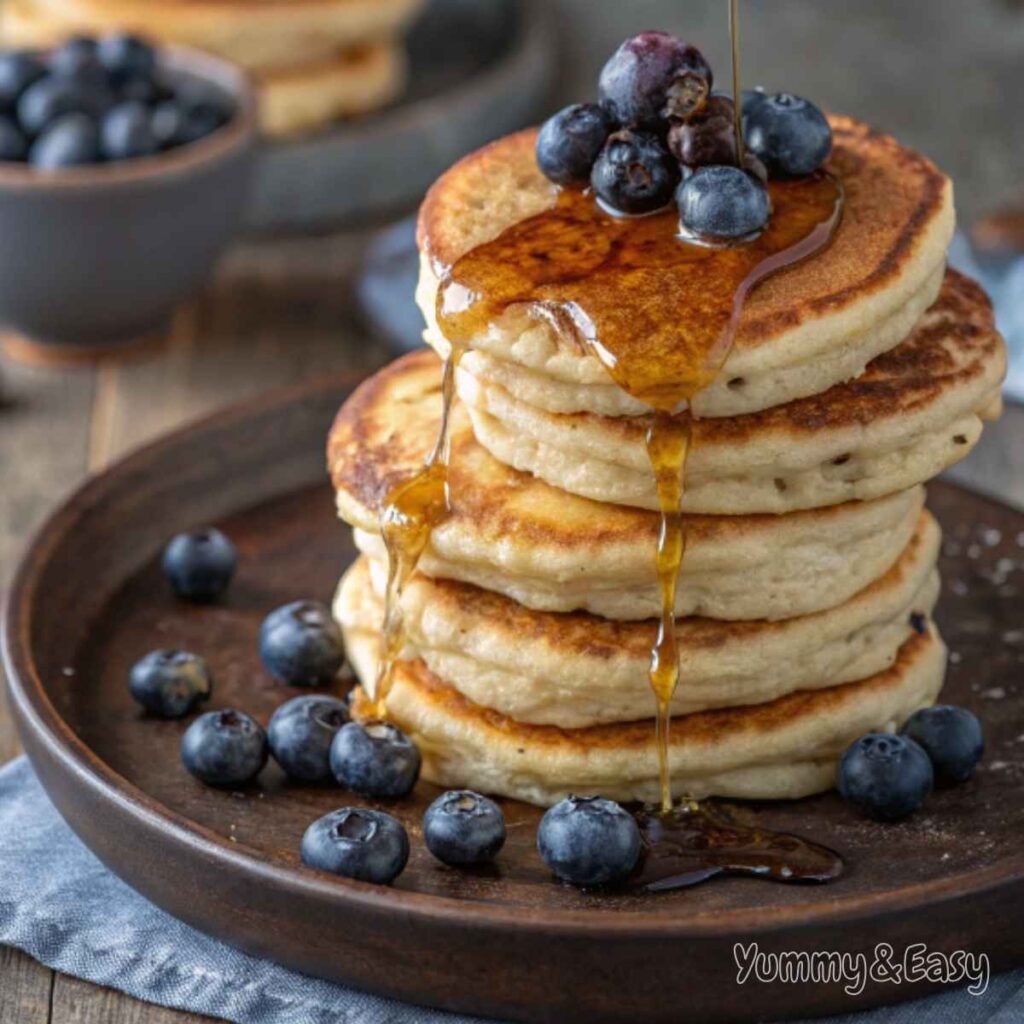 Eggless pancakes with fresh strawberries and honey drizzle