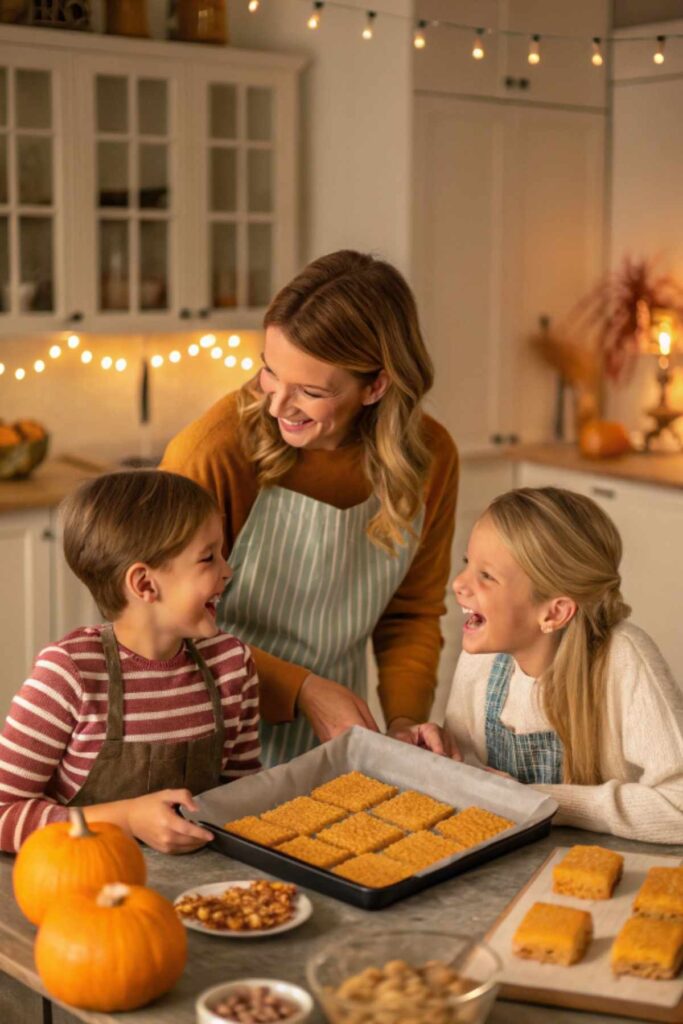 A family enjoying pumpkin bars together