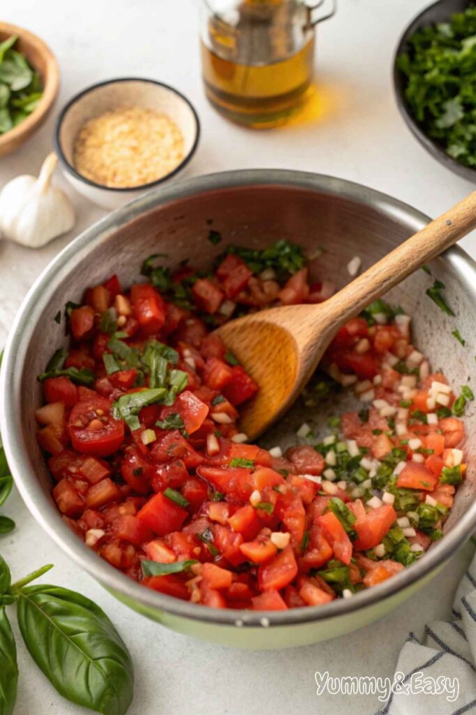 Fresh tomato and basil mixture for classic bruschetta