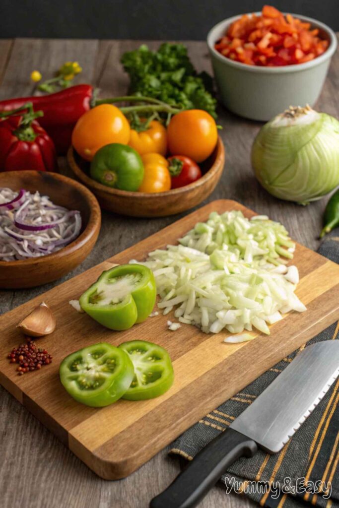 Chopped vegetables for Chow Chow Relish Recipe preparation.