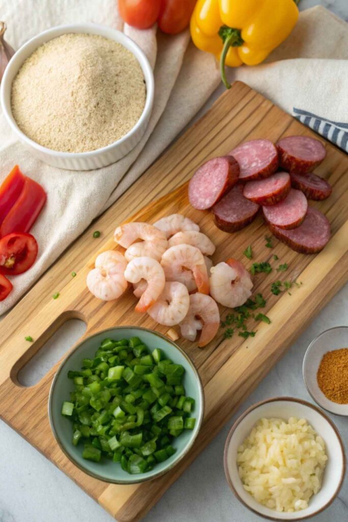 Fresh ingredients for New Orleans shrimp and grits