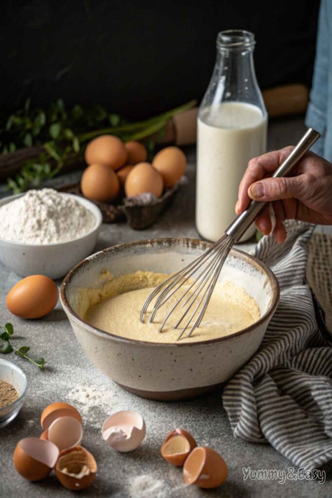 Mixing sourdough pancake batter in a bowl