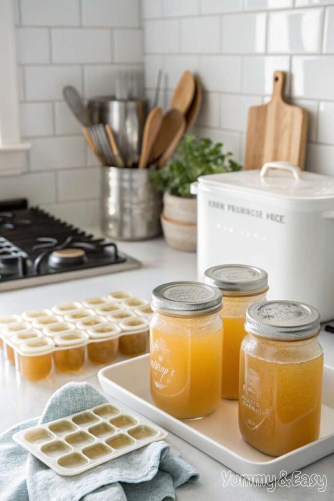 Storing homemade chicken bone broth in glass jars