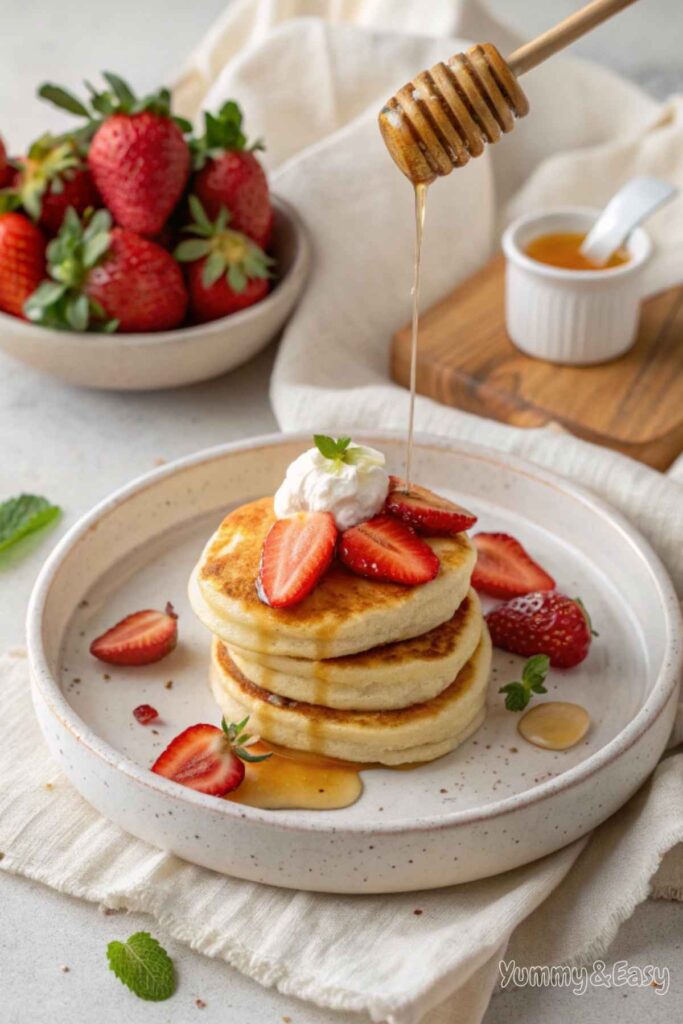 Sourdough pancakes with strawberries and yogurt