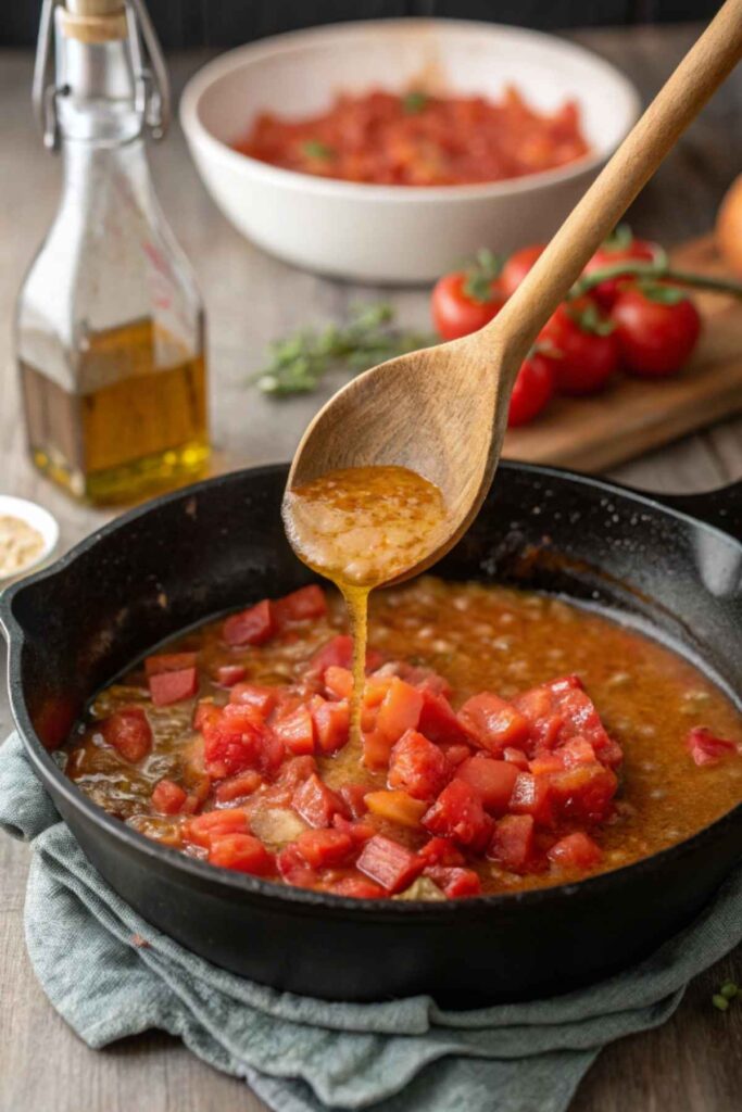 Cooking tomato gravy in a skillet