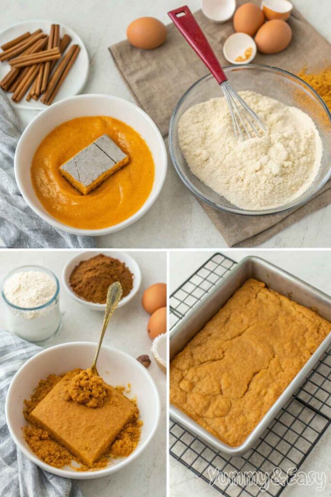 Step-by-step process of making pumpkin bars