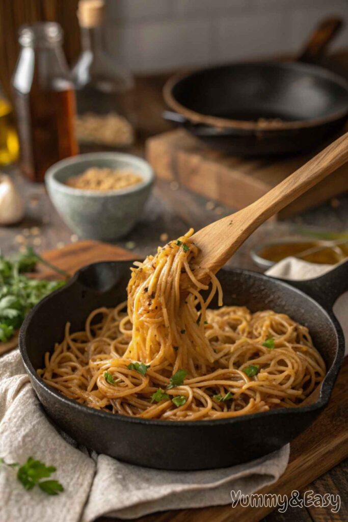 Toasting fideo noodles in a pan for added flavor